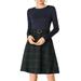 Allegra K Women's Round Neck Swing Belted Plaids Color Block Dress