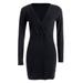 One Opening Women Party Cocktail Dresses Bodycon Mini Dress V Neck Long Sleeve