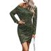 LilyLLL Spring Womens Leopard Print Long Sleeve Bodycon T Shirt Mini Dress