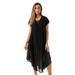 Riviera Sun Lace Up Acid Wash Embroidered Dress Short Sleeve Dresses for Women (Black, Small)