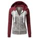 Patchwork Hoodies Women Hooded Polyester Zipper Pocket Coat Casual Drawstring Sweatshirts Female Sports Outwear