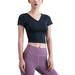 Womens Yoga T-Shirts Short Sleeve Compression Cross Back Tight Tees with Bra Fitness Sports Shirts Quick-Drying Blouse Athletic Tanks Tops Active Wear Tees T-shirt ladies Tracksuit