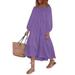 VONDA Women Plus Size Solid Color Dress Puff Sleeve Ruffle Hem Dress