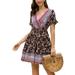 Summer Dress For Women's Bohemian Floral Beach Sundress Wrap V Neck Casual A- Line Dresses Beach Midi Dress