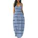 Colisha Womens Casual Sleeveless Plus Size Loose Striped Long Maxi Dress with Pocket Ladies Strappy V Neck Summer Beach Maxi Long Dress