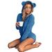 Women Long Sleeve One Piece Tracksuit Autumn Hooded Playsuit Solid Color Romper Pajama Suit Hooded Cute Ears Long Sleeve Zipper Short Jumpsuit Sleepwear Romper