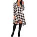 Avamo Plaid Ruffled T-Shirts Dress For Women V-Neck Tunic Swing Sundress Casual Pleated Loose Dresses Size S-2XL