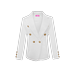 Womens Double Breasted Gold Button Front Blazer Jacket(White,1X)