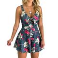 Womens Leopard High Waist Playsuits V-Neck Sleeveless Rompers Wide Leg Summer Rompers Jumpsuits