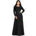 KOH KOH Long Sleeve Modest Fall Winter Elegant Evening Flowy Empire Waist Full Floor Length Cocktail Formal Tall Pleated Maxi Dress Gown Abaya For Women Black Medium US 8-10 NT009