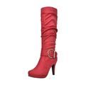 DREAM PAIRS Women Soft faux fur lining Knee High High Platform Heel Winter Boots PARIS RED Size 5.5