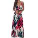 Women's V Neck Floral Print Spaghetti Strap Boho Long Maxi Summer Beach Cami Dress Wrap Sundress