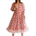 Yejaeka Strawberry Printed V-neck Sequin Embroidered Mesh Slim Dress Party Dress