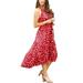 Boho Floral Dress Women Loose Elegant Frill Hem Flowy Swing Dress Ladies Vintage Polka Dot Print Maxi Dress