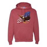 USA Bald Eagle Waving American Flag Fashion Graphic Hoodie Sweatshirt, Vintage Heather Red, 3XL