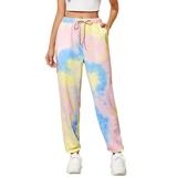 Sexy Dance Women Tie Dye Pants Casual Drawstring Waist Sweatpants Trousers High Waist Active Pants Joggers