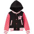 Girl's Fleece "M" Mouse Polka Dot Sleeve Varsity Polyester Hood Ribbed Casual Jacket