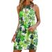 UKAP Women Casual Loose Swing Dress Halter Neck Boho Geometric Graphic Sleeveless Short Dress with Keyhole Light Green 3XL(US 18-20)