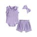 Wayren USA Toddler Kids Girls Summer Clothes Ribbed Knitted Ruffles Romper Tops Shorts Headband Baby Boys Casual Outfits