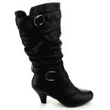 Women's Flat Heel Zipper Buckle Slouchy Mid-Calf Knee High Boot Shoes Size (Magy-39-Black-10)