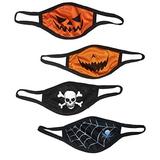 4-Pack Halloween Cloth Face Mask Fashion for Adult and Kids Trick or Treat Costume Uniform Pumpkin, Jack o Lantern, Skull (Adult 4-Pack)