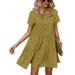 Sexy Dance Women Casual Loose Tunic Dress Summer Beach Short Sleeve Tiered Casual Flare Midi Dress Yellow S(US 4-6)