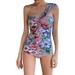 BeQeuewll Women Solid Color/ Floral Print One Shoulder Sleeveless One-Piece Swimsuit