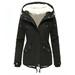 Egmy Women Winter Plus Size Solid Color Down Coat Long Sleeve Zipper Pocket Overcoat