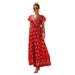 Boho Beach Floral Polka Dot Printed Maxi Dress For Women Casual Ladies Wrap Summer Paisley Ruffled Irregular Strap Holiday Long Sundress