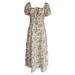 Women Boho Dress Cottagecore Spring Summer Dress Wrap Floral Casual Vintage Female Square Neck Dress