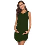 Selfieee Round Neck Sleeveless Nursing Dresses for Breastfeeding Home Breathable Soft Nightgown for Women 00044 Green Large