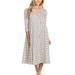Women's Casual Loose Fit Scoop Neck 3/4 Sleeve Polka Dot Patterned A-Line Midi Dress Made in USA