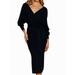 Julycc Women Casual Long Sleeve V Neck Knit Solid Color Belted Midi Dress