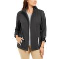 Karen Scott Women's Sport French Terry Ribbon-Trim Jacket Black Size Small