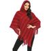 LELINTA Women Tassel Poncho Sweater Shawls Capes Irregular Hem Fringed Striped Pullover Wrap Coats Tops Outwear, Red