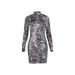 ZIYIXIN Women's Slim Pencil Dress Snakeskin Dress Long Sleeve Party Mini Dresses