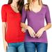 Junior & Junior Plus Basic Cotton V Neck Elbow Sleeve Tee Shirt Top