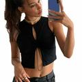 PersonalhomeD Tank Tops Sleeveless Vests Cropped Tether Women Slim Streetwear Sexy Hollow Out Black Drawstring Camisole