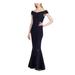 RALPH LAUREN Womens Navy Lace Short Sleeve Off Shoulder Maxi Sheath Formal Dress Size 18