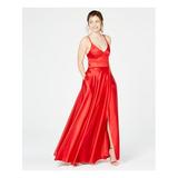 SEQUIN HEARTS Womens Red Slitted Solid Spaghetti Strap V Neck Full-Length Fit + Flare Evening Dress Size 3