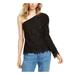 LEYDEN Womens Black Embroidered Lace Floral Long Sleeve Asymmetrical Neckline T-Shirt Party Top Size L