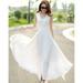 Juniors Chiffon Long Pleated Skirt Gown Dress White