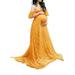 Sexy Dance Women Off Shoulder Short Sleeve Solid Color Lace Maternity Gown Maxi Photography Dress Yellow M(US 6-8)