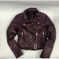 Collection B Juniors Girls Faux-Leather Belted Moto Jacket, Wine XS - NEW
