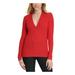 DKNY Womens Red Ribbed Long Sleeve V Neck Sweater Size M