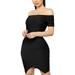 HyBrid & Company Womenâ€™s Sexy Strapless off Shoulder Bodycon Stretch Knee Length Midi Bandage Dress for Party , DRBD60357-BLACK-S