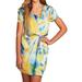 Vince Camuto V-Neck Drape Short Sleeve Watercolor Dress, Yellow Tie Dye (4)