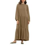 ZANZEA Women Casual Tiered Long Kaftan Abaya Relaxed Fit Loose Flare Maxi Dress