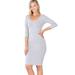 Womens 3/4 Quarter Sleeve Bodycon Fitted Knee Length Midi Dress