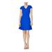 BETSEY JOHNSON Womens Blue Ruffled Zippered Short Sleeve V Neck Short Fit + Flare Party Dress Size 0